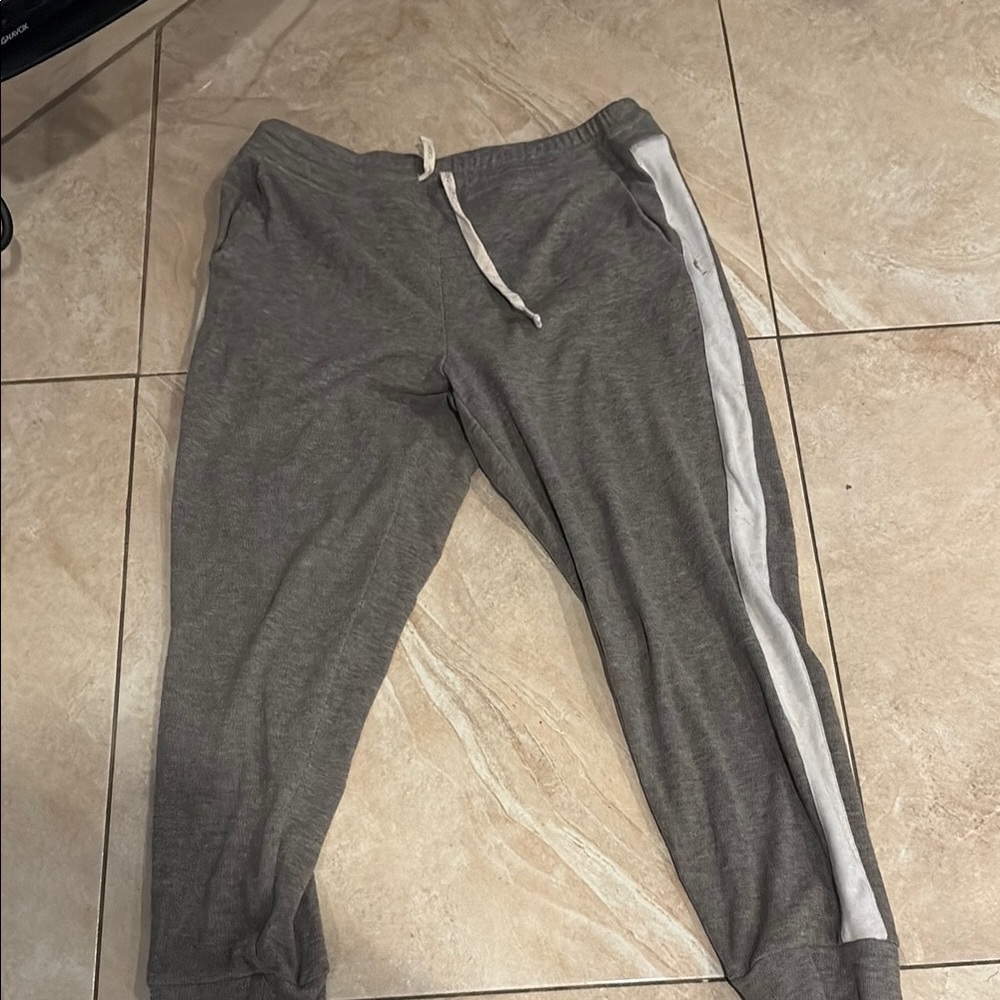 Gray and White Sweatpants with Elastic Waistband
